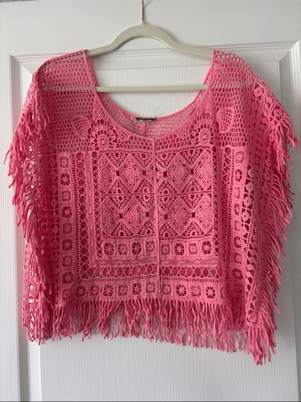 Pink Crochet Fringe Women's Sweater Top